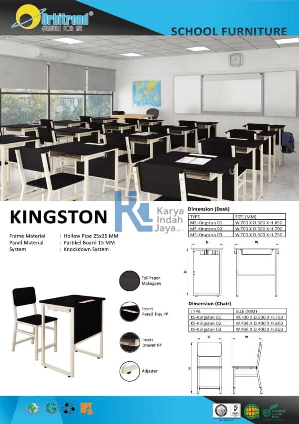 Orbitrend Set Meja Kursi Sekolah Kingstone - Gambar 2